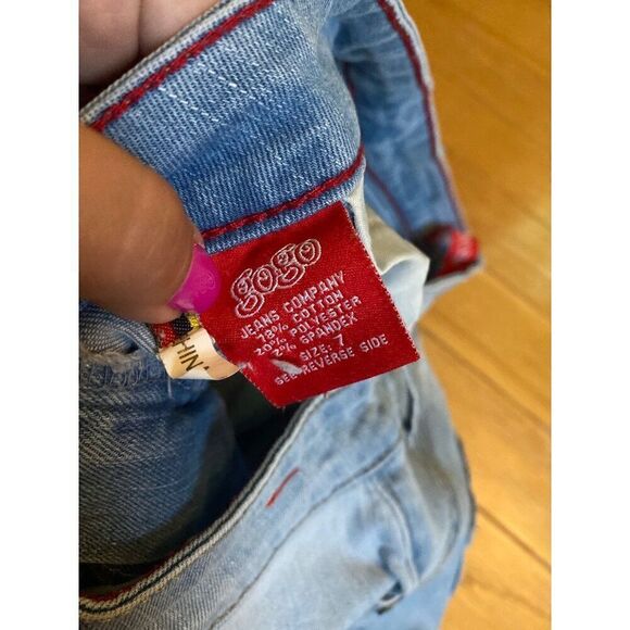 Gogo Star Women's/Juniors light wash cotton distressed skinny Ankle Jeans size 7 - Picture 6 of 9